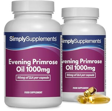 Cápsulas de aceite de onagra 1000 mg | Ayuda al equilibrio hormonal y a una piel sana | Con vitaminas B6 y E añadidas | 360 cápsulas softgel = 4 meses de suministro | Fabricado en el Reino Unido