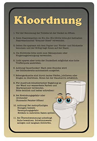 Schatzmix Blechschild Kloordnung Klo Regeln Metallschild Wanddeko 20x30 tin Sign