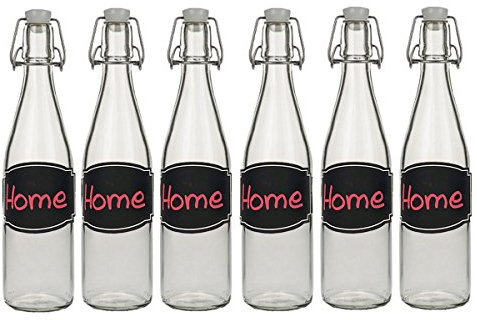 hocz 6/10 Set Bügelflaschen Bügelflasche Glasflaschen | Füllmenge 500ml | Tafel-Etiketten Kreidetafel Tafelfolie T C | mit Bügelverschluss Selbstbefüllen | Grappa Likörflaschen (10 Stück)