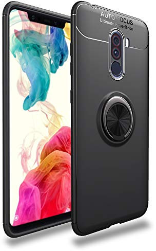 HERCN Xiaomi Pocophone F1,Poco F1 6.18 Coque,Ultra Mince Silicone TPU avec Anneau Kickstand Case avec Support Magnétique de Voiture Fonction pour Xiaomi Pocophone F1,Poco F1,Poco F1 Smartphone (Noir)