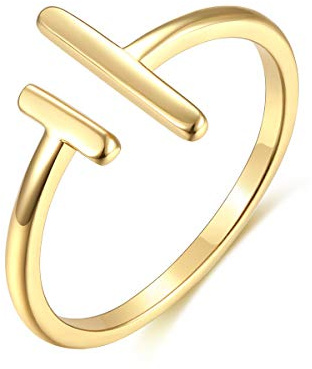 Valloey Rover Womens 14k Gold Starking Rings,Double X Criss Cross Open Bar Double Bar Parallel Cuff Half Circle Infinity Adjustable Ring Engagement Wedding Lady Band