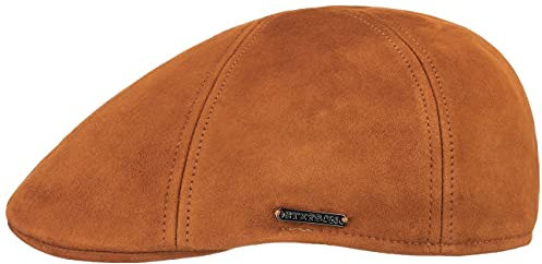Stetson Texas Goat Suede Flatcap Herren - Made in The EU - Handgefertigt - Aus Ziegenleder - Gefüttert - Sechsteilige Schiebermütze - Schirmlänge 5 cm - Cap für Sommer/Winter Cognac S (54-55 cm)