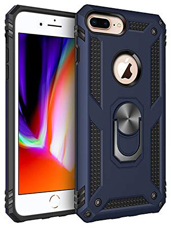 BestST Funda para iPhone 6/7/ 8 Plus + HD Protector de Pantalla,con Anillo Soporte, Robusta Carcasa Híbrida TPU PC de Doble Capa Anti-arañazos Caso para Apple iPhone 6/7/ 8 Plus,Azul