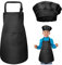 WEONE Niños Delantal y Gorro de Cocinero, Ajustable Delantal Infantil con 2 Bolsillos para Niños Niñas, Niñito Delantales de Cocina de Chef para Cocinar Hornear Pintar Artesanía (7-13 Años) (Negro)