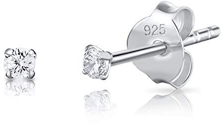 DTPsilver - Winzige/Kleine/Mittlere Größe Ohrringe 925 Sterling Silber mit Cubic Zirkonia Runde Ohrstecker - Durchmesser 2 mm - Weiß/klar CZ