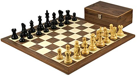 Huge Tournament Championship Supreme Quality Wooden Chess Set Walnut Board 20 Inch Weighted Ebonised Reykjavik Staunton Pieces With Storage Box 3.75 Inch