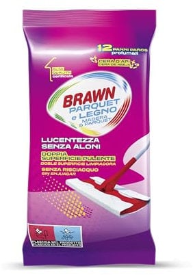 Brawn Parquet, Panni Umidificati Pulizia Parquet, Con Cera d’Api che Dona Lucentezza Senza Aloni, Doppia Superficie Pulente Senza Risciacquo, Confezione da 12 panni