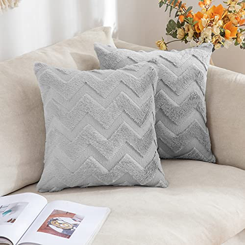 MIULEE 2er Set Wolle Kissenbezüge Sofakissen Dekokissen Welle Polyster Kissenbezüge Couchkissen Weich Kissenbezug Zierkissenbezug Versteckter Reißverschluss Wohnzimmer Schlafzimmer 40x40cm Hellgrau