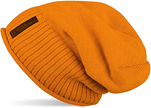 styleBREAKER Unisex Feinstrick Beanie Mütze mit weichem Fleece Innenfutter, warme Winter Strickmütze 04024065, Farbe:Curry