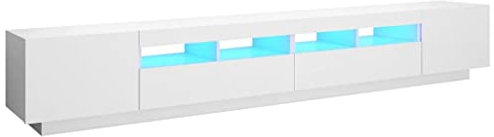 vidaXL Mueble para TV con Luces LED Soporte Mobiliario Aparador Estante Salón Sala de Estar Dormitorio Decoración Blanco 260x35x40 cm