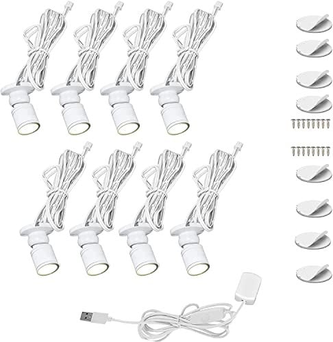 Mini LED Spots Vitrinenbeleuchtung, dimmbar Einbaustrahler, Nachtlicht mit Drehbar Licht Kopf für Zuhause, Restaurants, Schrankbeleuchtung(1W, 8-Stück, Weiß)