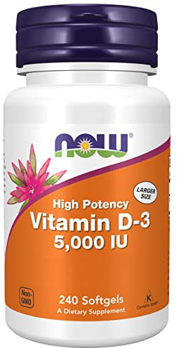 Now Foods, Vitamin D3 Depot, 5.000IU, Colecalciferol, Dosis Alta, 1 Cápsula cada 5 Días, 240 Cápsulas blandas, Probado en Laboratorio, Sin Soja, Sin Gluten, No GMO