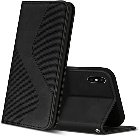 ZONNAVI Hülle für iPhone X/iPhone XS, PU Leder Handyhülle mit Kartenfächer und Standfunktion, Lederhülle Flip Wallet Case Schutzhülle für iPhone X/iPhone XS (Schwarz)