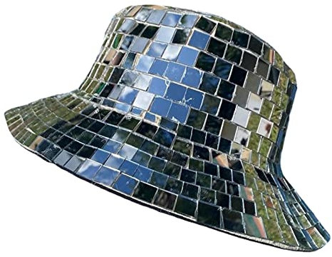 Bucket Hat, Glitter Disco Fischerhut, Discokugel Hüte für DJ, Bucket Hat Cap mit Glitzer Pailletten für Club