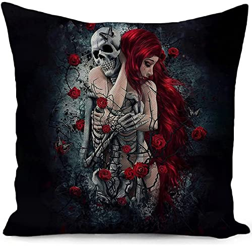 HUASHUZI Kissenbezug 40x40 cm Kissen Gothic Totenkopf therian Grunge Room Decor Accessoires Skull Skelett Wikinger deko Emo Goth Punk Witchy Hexe Fantasy Decor Geschenke für Frauen