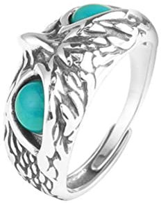 Blue Eyes Owl Ring Vintage 925 Silber Verstellbarer Herren- und Damenschmuck Offener Verstellbarer Ring Roter Achat, OZZKI, Türkis