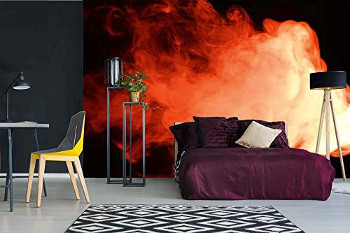 Vlies Fototapete ROTER RAUCH AUF SCHWARZEM HINTERGRUND 375 x 250 cm (inkl. Kleister) - Vlies Tapete, Wandtapete, Wandbilder - Tapete für Wohnzimmer Schlafzimmer, Büro, Küche - Montagefertig