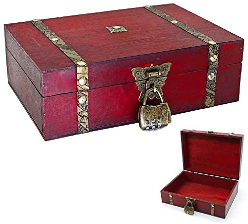 HAOBIN Schatzkiste Holz Schatzkiste Holztruhe Schatztruhe Kiste Mit Schloss Holzkiste Mit Deckel Spardose Geschenkkiste Holz Aufbewahrungsbox Mit Deckel Aufbewahrungsbox FüR Aufbewahrung Und Deko (A)