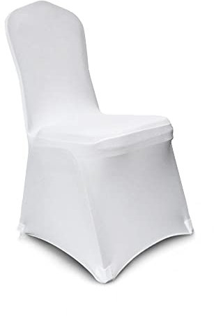 MOCOBA 50 100 Stück Hochzeit Stuhlhussen Spandex Stretch Schonbezug für Restaurant Bankett Hotel Dining Party Universal Stuhlhusse, flach, vorne weiß, 100 Stück