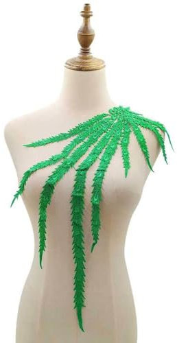 Bestickte Phönixschwanz Kragen Applikation,Stickerei Patch Phönixschwanz Applique Patches Einsatzkragen für Nähen Handwerk Kostüm Hochzeitskleid Brautkleid Deko,Grün