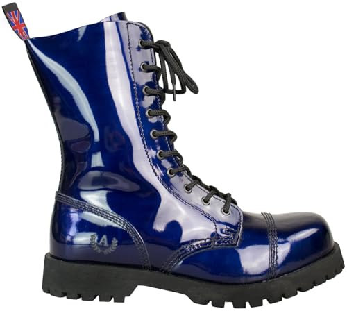 Alpha Rangers - Stivali a 30 fori, in pelle gotica, Vernice blu metallizzato 5043, 44 EU