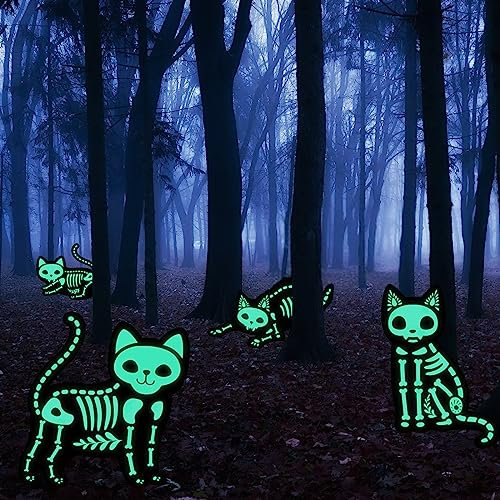 4pz Sagoma Gatto Nero, Spaventa Gatti Halloween con Pali Decorazioni Halloween Gatti Neri con Occhi Verdi per la Decorazione del Prato del Giardino del Cortile All'Aperto