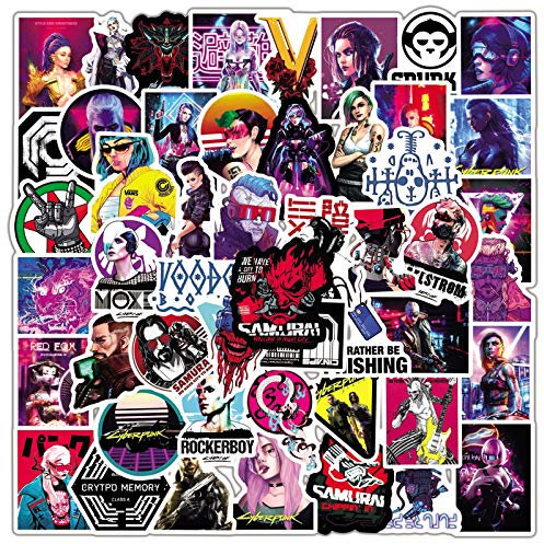 50 Stück Cyberpunk und Punk Aufkleber Set - Coole Sticker für Laptop, Wasserflasche, Auto, Motorrad, Stoßstange, Gepäck, Skateboard und Graffiti - Wasserdicht und langlebig