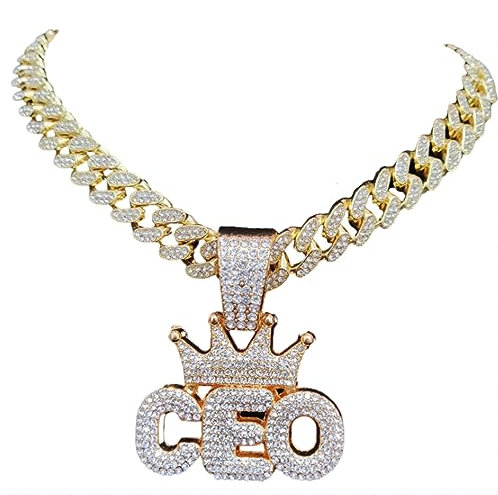 BISONBLUE Halskette Herren Anhänger Chain Ketten Dame Geschenk Männer Frauen Hip Hop Ceo Anhänger Halskette Mit 13Mm Kristall Iced Out Bling Hiphop Halsketten Mode