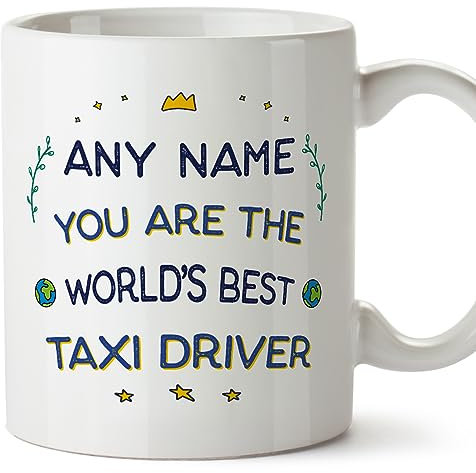 MUGFFINS Personalised Mug for Taxi Driver - in English - World's Best - Funny Custom Gift for Colleagues - Ceramic 11oz Mug