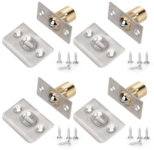 4 PCS Roller Ball Door Catch Adjustable, Door Ball Catches for Internal Doors, Door Ball Latch Door Spring Ball Stainless Steel and Brass
