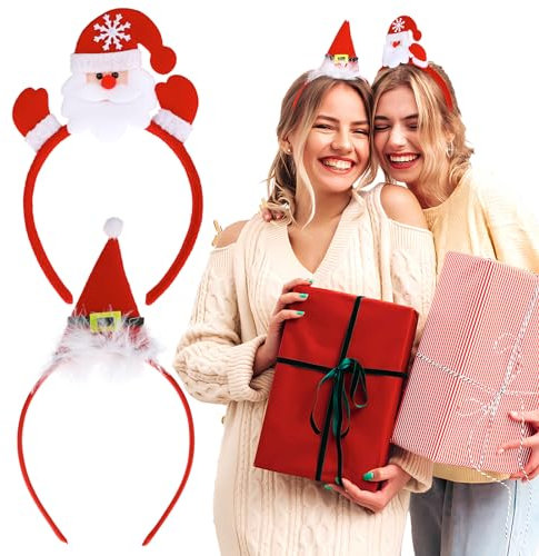 Ouligay 2 Stück Weihnachts Haarreif Weihnachten Santa Stirnband, Weihnachts Haarschmuck, Weihnachten Stirnbänder Christmas Headbands für Damen Mädchen Erwachsene Kinder Weihnachten Party