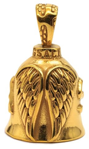 MOYOZZ Angel Wing Knight Bell Letters USA Motorrad Bike Riding Guardian Bell - Never Ride Faster Than Your Angel Can Fly, Gold, Medium