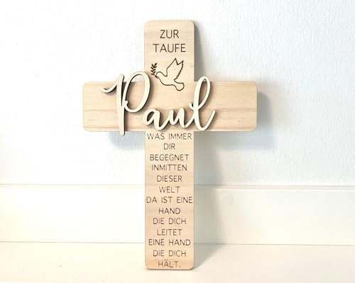 Personalisiertes Taufkreuz mit Spruch, Taufgeschenk aus Holz, Taufdeko, Taufpaten