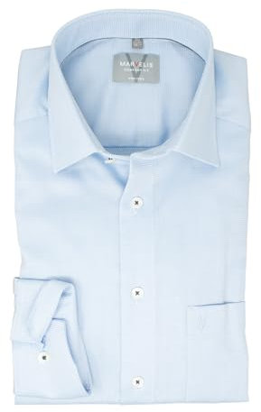 Marvelis Herren Businesshemd Comfort Fit Kent Kragen Langarm Struktur Blau, Kragenweite:43