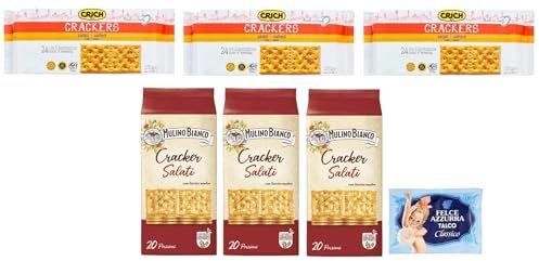 6er-Pack Testpaket Crackers Mulino Bianco 500g + Crich 250g Crackers Salati,Gesalzen Snack,Cracker mit Salzkörnern + 1er-Pack Kostenlos Yoga Eistee Pfirsich 330ml Dose