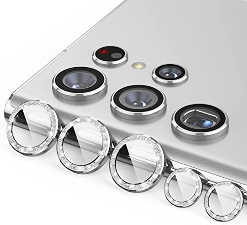 EKAM Camera Lens Protector for Samsung Galaxy S24 Ultra 6.8-Inch 9H Tempered Glass Aluminum Alloy Metal Individual Ring Cover HD Clear Bubble Free Protection (Silver Glitter)