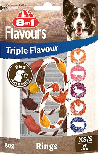 8in1 Triple Flavour Rings XS/S Snacks für Hunde - Kausnacks zum Spielen und Kauen mit extra viel Fleisch, 80g Beutel (2 Doppelringe)