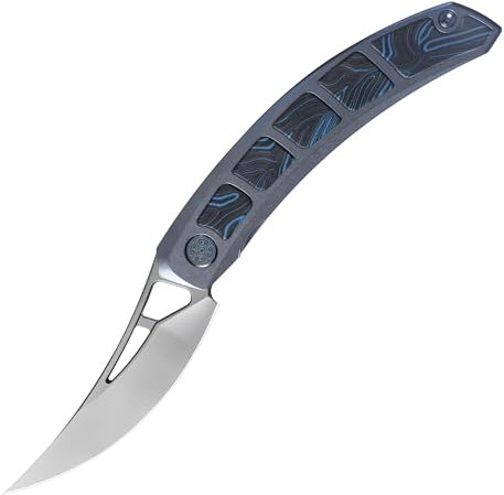 Cavol Kamasu Front Flipper Klappmesser,95mm M390 Stahlklinge Einhandmesser Folding Knife,6AL4V Titanium & Gmascus Griff Taschenklappmesser,Titanium Clip Edc-Messer (Blau-getüncht)