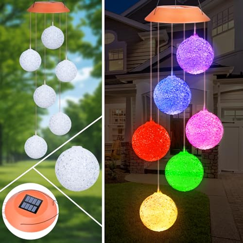 Qoosea Solar Windspiele für Draußen, Kristallkugel Solarlampen für Außen Hängend Farbwechsel Windspiel Garten, Wasserdicht Solar Gartenleuchten für Garten Baum Balkon Hof Hochzeit Dekorationen