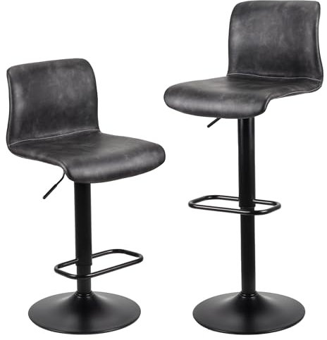 WangPangzi Ergonomische Barhocker 2er Set, Höhenverstellbarer Barstuhl mit PU-Leder Sitzfläche, 360°Drehung, Modernes Design für Küche und Gastronomie, Schwarz