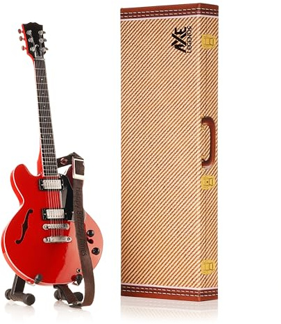 Axe Legends Clapton Miniature Red 335 Guitar | Handmade Wooden Mini Replica Includes Personalised Mini Leather Guitar Strap and A-Frame Display Stand (Red335)