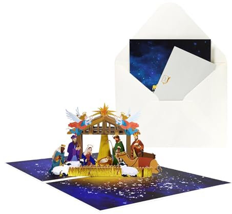 Fukamou Pop-up-Karte Mit Krippenszene | Religiöse Pop-up-Geburtstagskarte Mit Umschlägen,Pop-up-Grußkarten Für -Valentinstag, Frauen, Freunde, Kinder, Männer, Krippen-Design