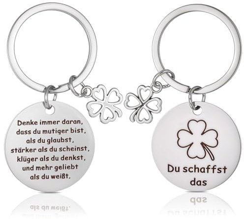 Ouligay Glücksbringer Prüfung Schlüsselanhänger Doppelseitiger Mutmacher Geschenk Motivationsgeschenke Kleeblatt Glücksbringer Schulanfang Abitur Viel Glück Aufmunterung Geschenke für Freundin Frauen