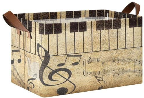YOUJUNER Large Storage Baskets Vintage Music Note Piano Foldable Storage Box Kids Organiser with Handles for Organizing Toys, Clothes, Office