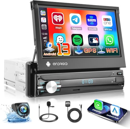 Ohradio Autoradio 1 DIN Android 15 con Schermo Retrattile, 7 Pollici Touchscreen Stereo Auto con Mirror Link, Radio RDS&FM, SWC USB-A&C, Retrocamera+MIC