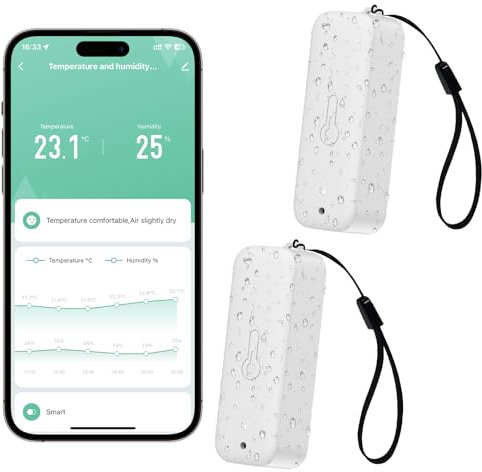 WIOONI WLAN Hygrometer Thermometer Innen Außen, WiFi Thermometer mit Remote-App-Benachrichtigungsalarm, IP65 Außenthermometer für Gewächshaus Babyzimmer Keller Inkubator, Kompatibel Alexa, 2 Pack