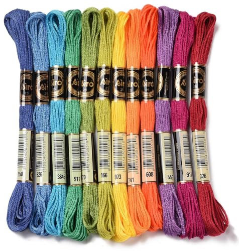 CABODYALS 12 Strang 96m Stickgarn Buntes Stickgarn 6 Stränge Regenbogen Kreuzstich Polyesterstrickfaden Freundschaftsarmband Schnur Garn Polyesterfäden Zur Schmuckherstellung Armband Strick Nähbedarf