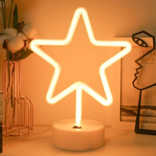 JEMESI Stern-Neonlicht,Schlafzimmer Nachtlicht, Batterie/USB, für Zuhause, Geburtstag, Bar, Party, Geschenke für Kinder (Warmweiß)