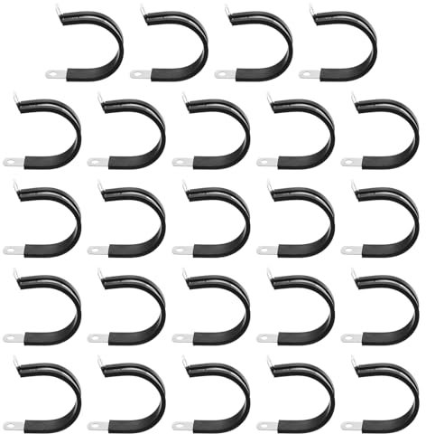 sourcing map 24 Pcs 40mm(1-9/16) Cable Clamp, 304 Stainless Steel Rubber Coated Cushioned Insulated Cable Clamp R-Tube Strap Clamp for Lines Pipe Hose Wire Cord Installation, Black