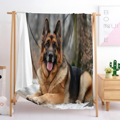 Winterwald Flanell Decke Fleecedecke Flauschig Weich und Warme,3D Deutscher Schäferhund Sofadecke Couchdecke Für Teens Erwachsene 200 × 200 cm